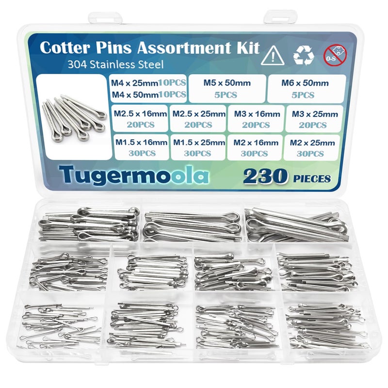 Tugermoola 230PCS 12 Sizes Cotter Pins Assortment Kit 304 Stainless Steel Split Pin Fastener Clips OLA001 - Image 4